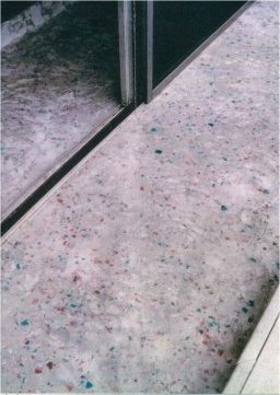 shower
                floor is "seeded" with colored glass