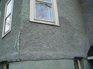 Crooked line hides patch in stucco