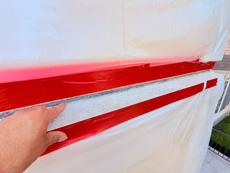 The band at the story line was fixed by stuffing with metal lath.