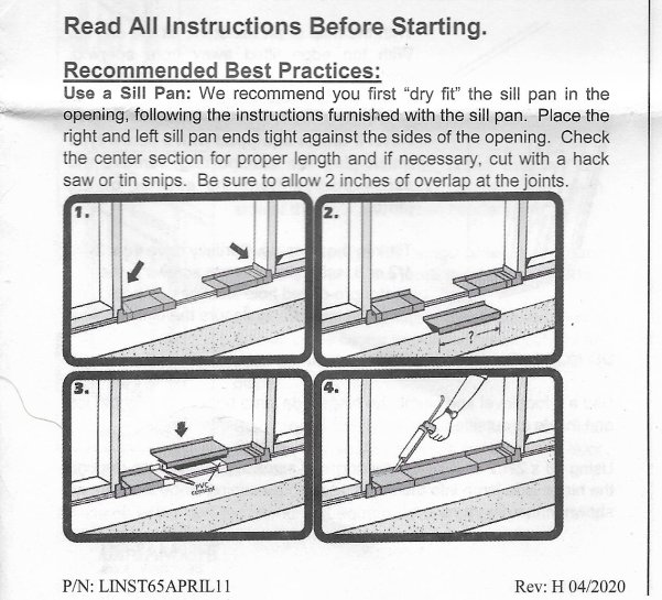 door sill pan supplied in an optional sill pan kit