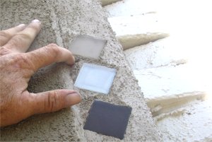 inlaid glass tiles in stucco