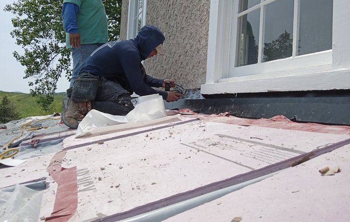 Roof is covered with foam and plastic