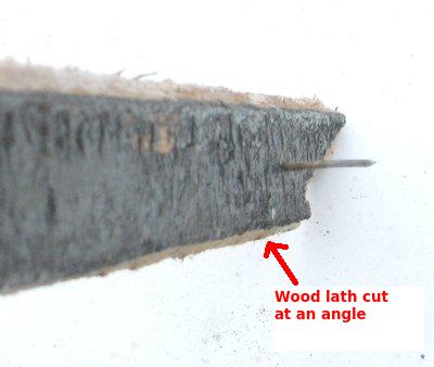 back of the lath strips was chamfered, or angled to form a key for the mortar