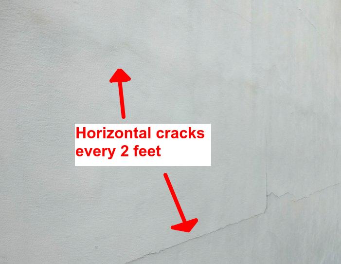Horizontal cracks about 2 feet apart