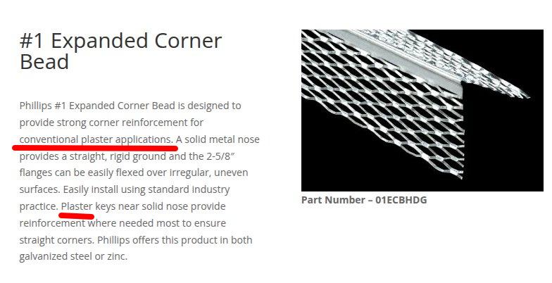 Metal corner beads for interior plaster.