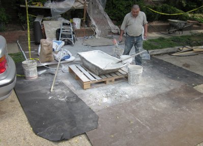 Mixing mortar in the street in Alexandria, Virginia