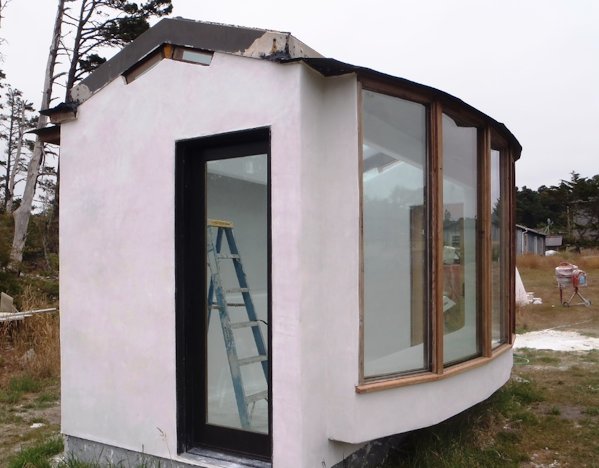 A view of the finished stucco greenhouse