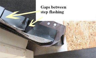 Gaps between
                            step flashing