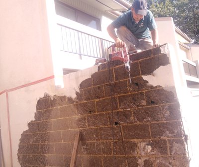 Bad coping damages stucco in Reston, Virginia